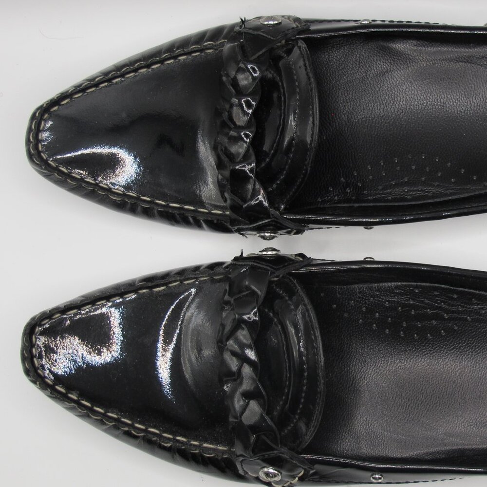 Cole Haan squared toe black patent leather flat with braid detail 8.5AA